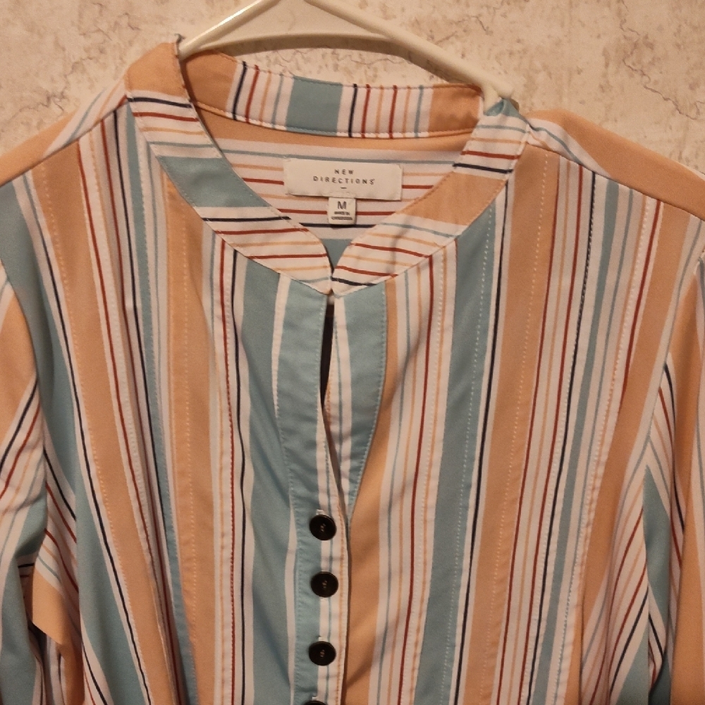 New Directions Striped  Top - Peach and Teal